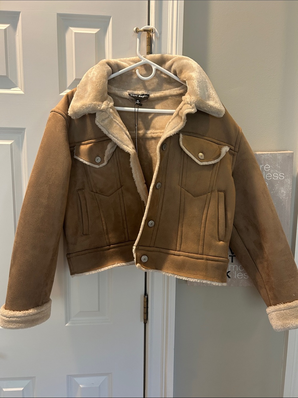 Steve Madden Marie Faux-Shearling Jean Jacket in Tan with Cream Trim *BRAND NEW*